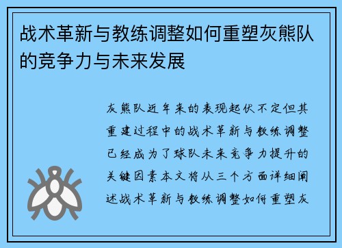 战术革新与教练调整如何重塑灰熊队的竞争力与未来发展 战术革新与教练调整如何重塑灰熊队的竞争力与未来发展