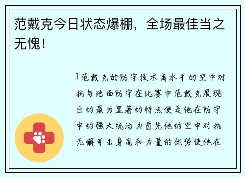 范戴克今日状态爆棚，全场最佳当之无愧！