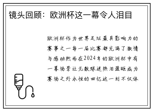 镜头回顾：欧洲杯这一幕令人泪目
