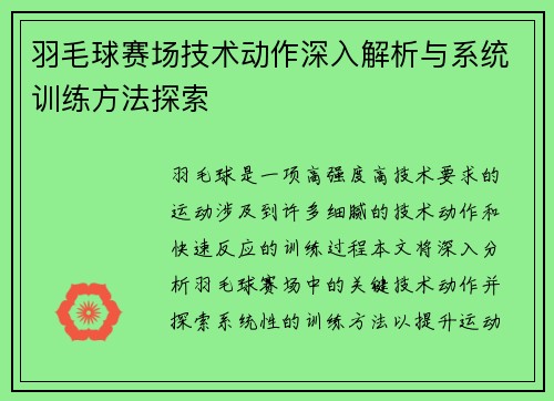 羽毛球赛场技术动作深入解析与系统训练方法探索